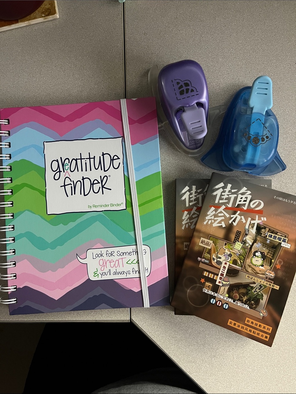 Gratitude Finder Spiral Notebook - Multicolor Chevron and accessories